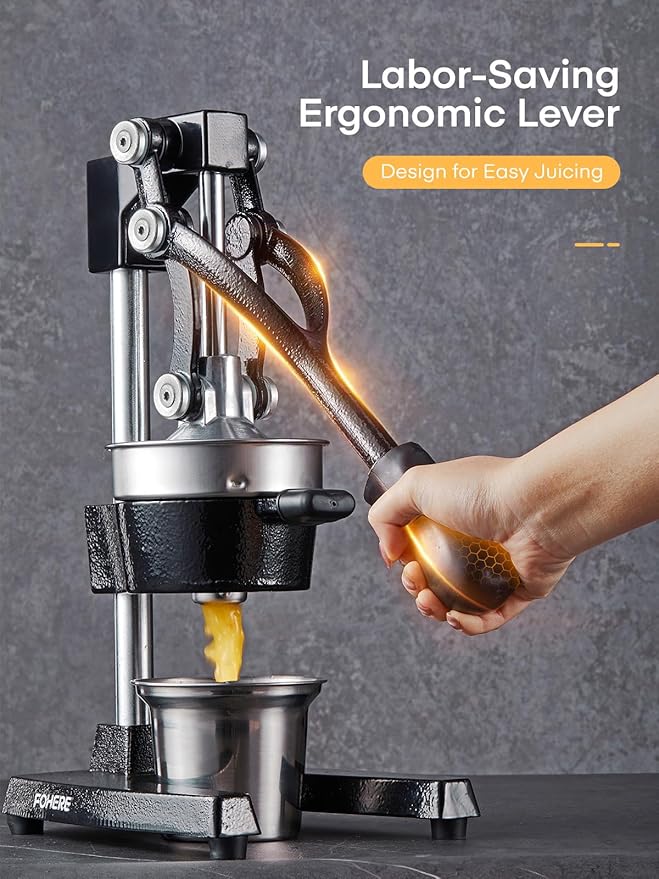 FOHERE Orange Juicer Squeezer, Cast Iron Lemon Squeezer, Commercial Citrus Juicer Hand Press for Orange, Lemon, Pomegranate, Grapefruit, Easy to Clean Citrus Squeezer with a Stainless Steel Cup - Image 6