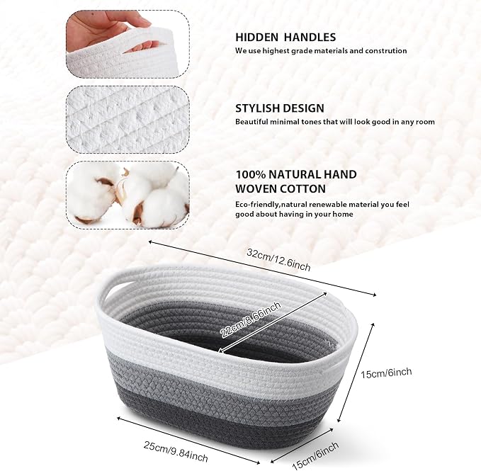 12 Pack Small Storage Baskets for Organizing, Woven Rope Bins,Gray - Image 2