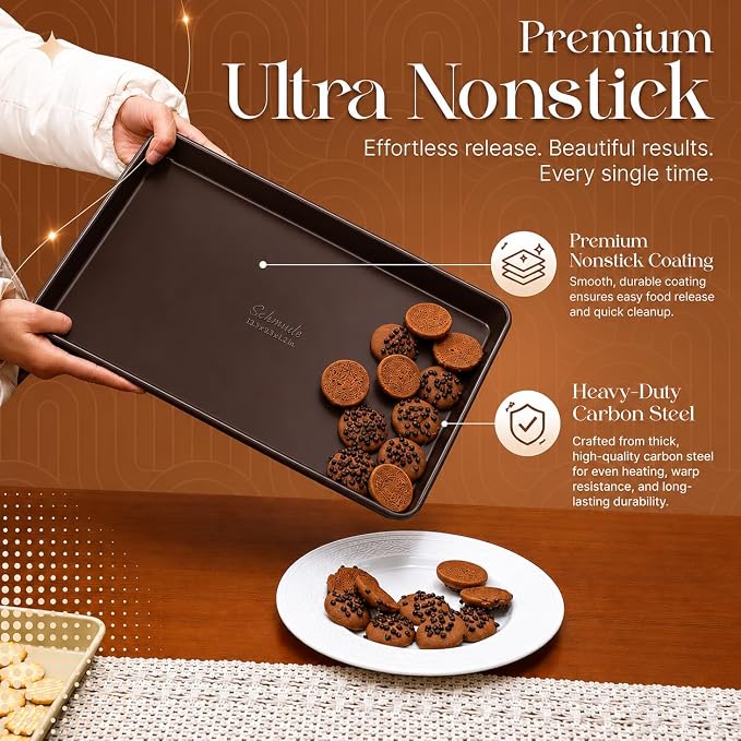 Nonstick Bakeware Set 8 Piece - Stackable Baking Pan Set, Oven safe 450°F, Carbon Steel Baking Set with Muffin, Loaf, Cookie Sheets & Roaster, Easy Storage, BPA-Free (Dark Brown) - Image 3
