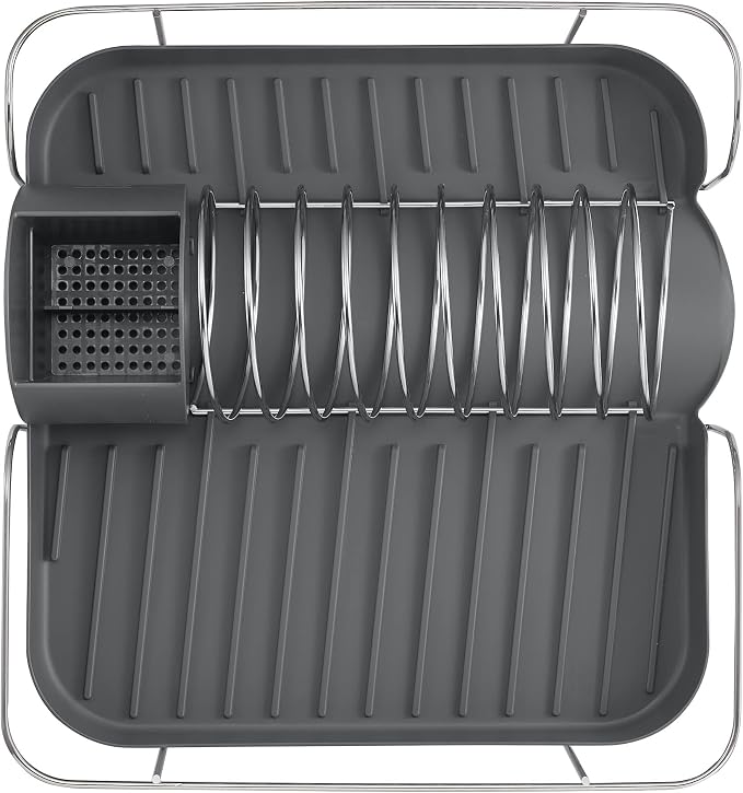 Polder Spring Dish Rack Holds Up to 9 Plates and Includes Removable, Stand-Alone Utensil Bin (Gray) - Image 4