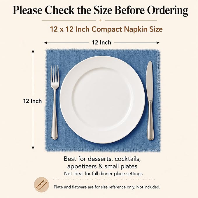 36 Pack Cyan Cloth Napkins, 12 x 12 Inch Cotton with Fringe Settings | Handmade washable reusable cotton dinner napkins in bulk for weddings, parties, rustic boho table settings - Image 2
