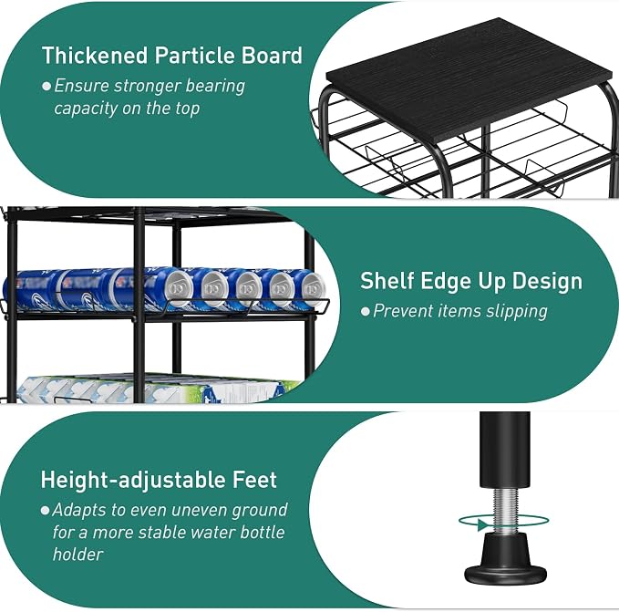 Vrisa 5 Tier Water Bottle Storage Rack Vertical Freestanding Bottled Water Organizer Large Capacity Beverage Drink Soda Can Holder Stand for Kitchen Pantry Home Party Food Storage, Black - Image 2