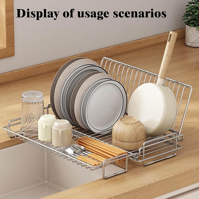 Dish Drying Rack Stainless Steel Collapsible Foldable Small Dish Rack Countertop Portable Drainer for Kitchen Dorm RV Campers Travel Trailer Space Saving - Image 2
