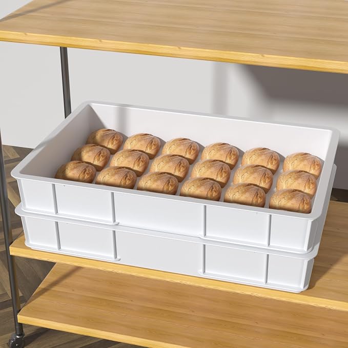 4-pack Stackable Dough Proofing Boxes with a Lid, Pizza Proofing Dough Trays, White, Commercial Grade, 23.7'' x 16.22'' x 3.74'' - Image 6