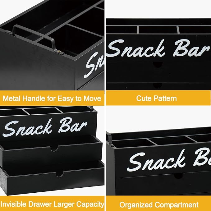 Snack Bar Organizer for Countertop, Wood Snack Bar Station with Handles, 4 Compartment Food Container Snack Box with Drawer, Pantry Organizers and Storage for Snacks, Chips, Packets - Image 3