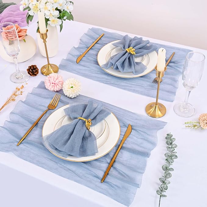 Dusty Blue Cheesecloth Napkins - Bulk Set of 50, 20x20 Inch Washable and Reusable Boho Cotton Gauze Cloth Napkins for Weddings, Bridal Girl Baby Shower, Party and Banquet - Image 7