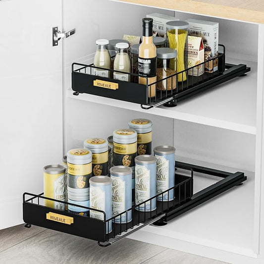 Under Sink Organizer, 2 Packs Under Sink Organizers and Storage, Slide Out Pull Out Cabinet Organizer Shelf with Metal Drawers for Kitchen Bathroom Pantry, Black by HOMEAILIE