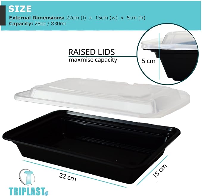 Triplast 5 x Meal Prep Containers (1 Compartment, 28oz) - Microwave, Freezer & Dishwasher Safe – BPA Free, Reusable, Leakproof & Stackable Food Storage Takeaway Boxes for Home, Office & School Use - Image 2