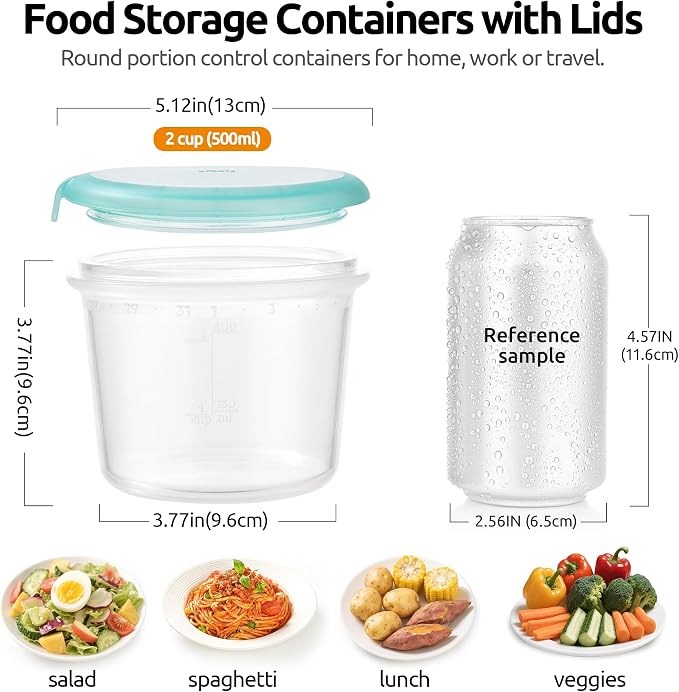 U-Taste Silicone Container with Lid, Kitchen Meal Prep Food Storage, 2Cup*2 | Food Grade Liquid Silicone, Leak-Proof Airtight Lid, Meal Prep Lunch Box, Freezer & Microwave Safe, Clear Date Marking Circle - Image 2