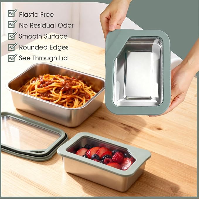 Greentainer Stainless Steel Food Storage Containers with Lids, Set of 3 (24+44+74 oz), Leak-Proof & Airtight Meal Prep Container, Nested Reusable Lunch Boxes for Sandwiches, Snacks & Leftovers - Image 3