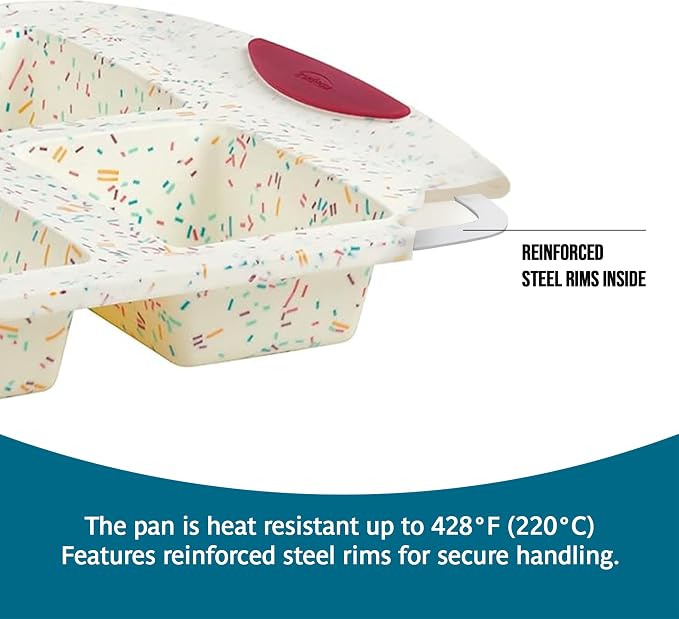 Trudeau Mini Loaf Pan – White Confetti/Fuchsia, 6-Cavity Nonstick Silicone Bakeware for Homemade Bread, Banana Bread, Pound Cake, and Mini Desserts – Flexible, BPA-Free, Dishwasher Safe - Image 3