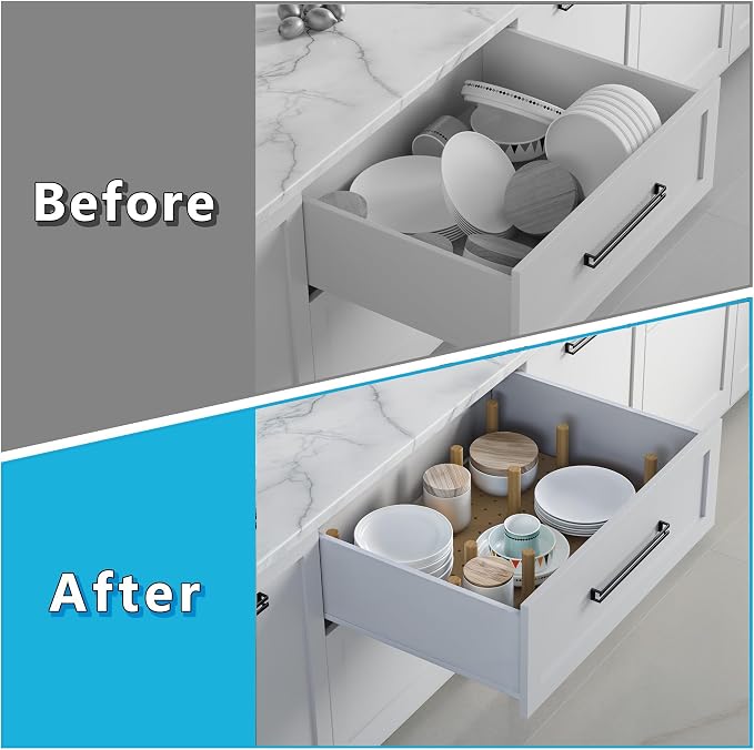 Dowell 4-Piece Wood Pegboard Drawer Divider Organizer Set with 9 Wooden Pegs – Adjustable to Fit Drawers of Various Sizes, Customizable Storage for Pots, Pans, and Plates-4007 3319 9P (33"X18-1/2") - Image 8