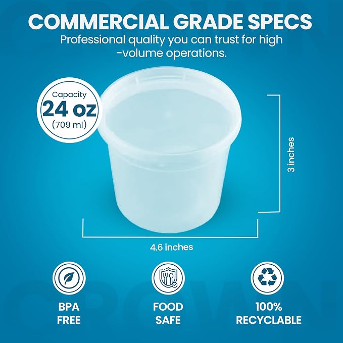 24oz Heavy Duty Deli Containers with Lids- Leak-Resistant Plastic Containers for Soups Sauces & Snacks- Microwave & Dishwasher Safe Stackable Food Containers for Deli, Catering & Takeout Use- 240 Pack - Image 3