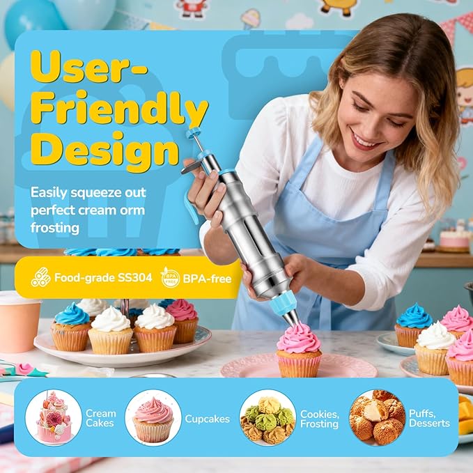 Cake Decorating Tools Supplies Kit: 164pcs Baking Accessories, Dessert Piping Syringe and Icing Tips Set - Puffs Cupcake Frosting Piping Bakery Set for Adults Beginners or Professional, Blue - Image 2