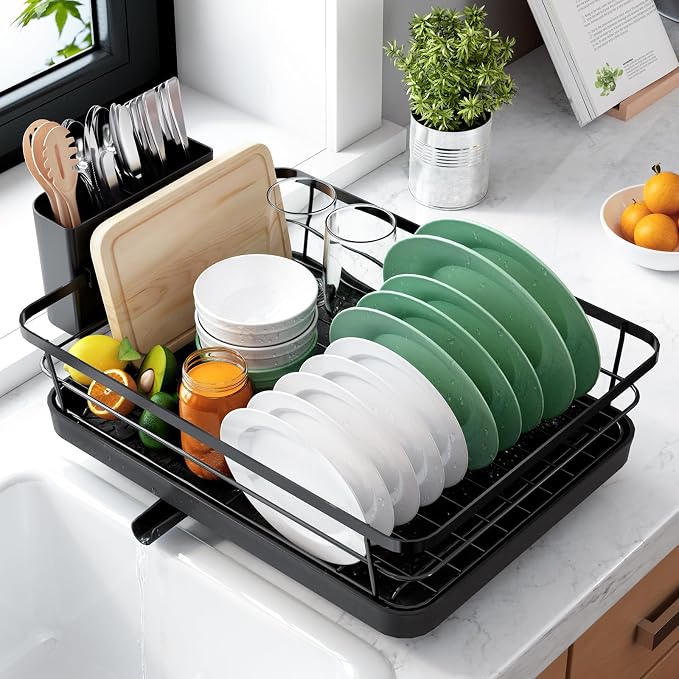 Kitsure Dish Drying Rack for Kitchen Counter, 12''W x 15.5''L, Black | Stainless Steel Sink Organization, Cutlery Holder, Home and Appartment Decor by Kitsure