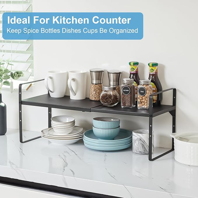 15.5 to 25.5 Inch Kitchen Cabinet Shelf Organizers, Adjustable Kitchen Counter Shelf Organizer, Set of 4 Expandable Countertop Storage Shelves, Stackable Design, 30LBS Heavy Duty, Space Saver - Image 7