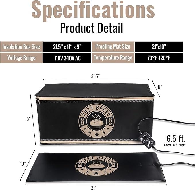Cozy Bread® Proofing Mat & Insulation Box | Thermostat Controlled Sourdough Bread Proofer Kit | Dough Fermentation Bundle, 10" x 21" | USA Brand - Image 2
