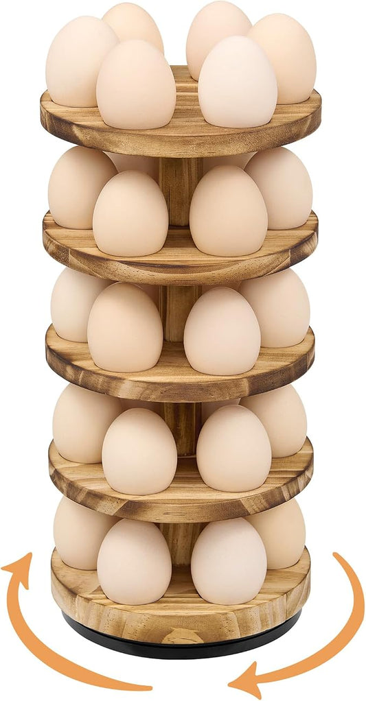 Wooden Egg Holder Countertop, Rotating Countertop Egg Holder | 5 layer countertop egg holder for fresh eggs, stackable with 30 eggs for countertop kitchen, pine by HOMELYSTBO