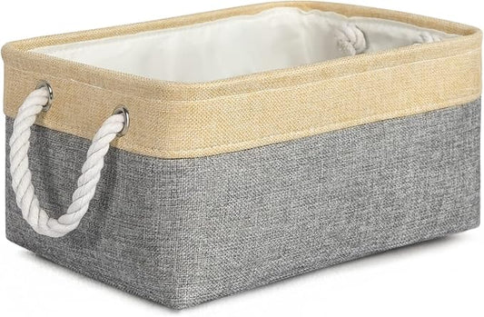 Decorative Basket Rectangular Fabric Storage Bin Organizer Basket with Handles for Clothes Storage (Gold&Grey, Medium-1Pack,13.8L*9.8W*6.7H) by TheWarmHome