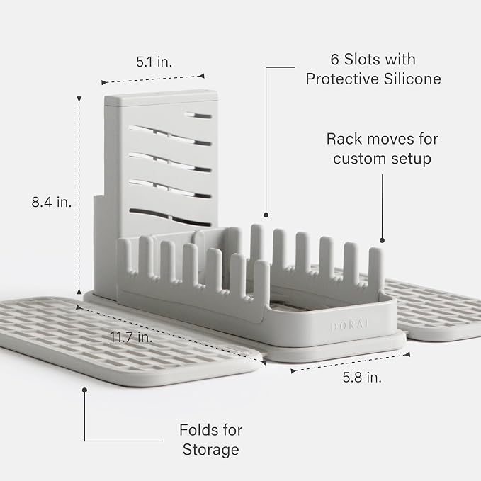 Dorai Home Collapsible Dish Drying Rack with Stone Dish Pad - Kitchen Counter Set with Diatomaceous Earth Stone Dish Mat for Quick Drying - Space-Saving Design - Original 19.9"x15.2", Sandstone - Image 5