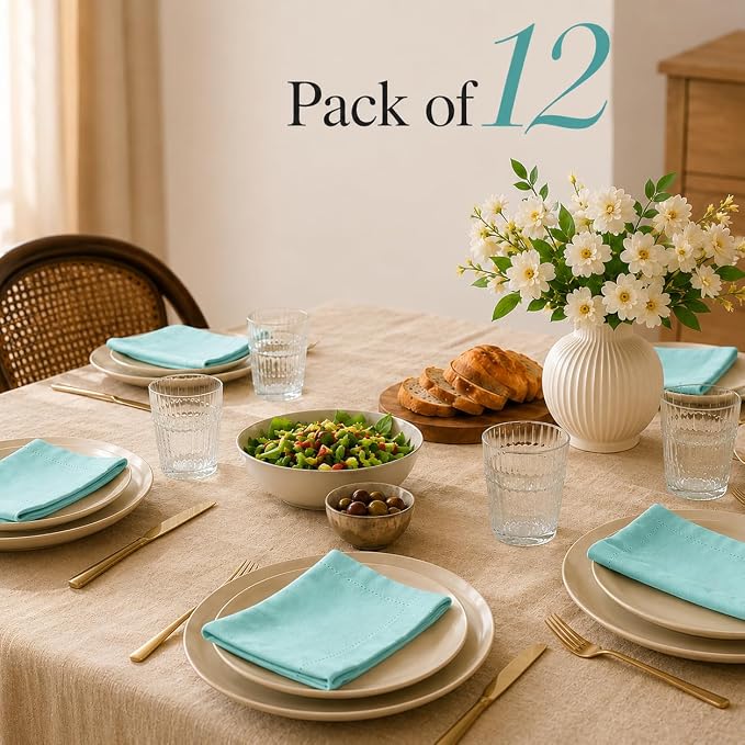 Cotton Cloth Napkins Set of 12, 18x18 Cotton Napkin Cloth Washable, Soft, Reusable Napkins for Wedding, Parties, Christmas, Thanksgiving, Everyday Use (Aqua) - ALPHA Living HOME - Image 8