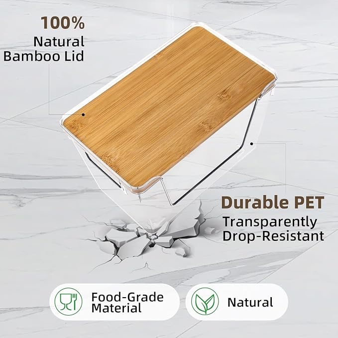 2 Set Potato And Onion Storage Bins with Bamboo Lid, Clear | Stackable Pantry Organizers And Storage, Front Open Fruit And Vegetable Storage, Kitchen Counter Storage, Fruit Basket - Image 6