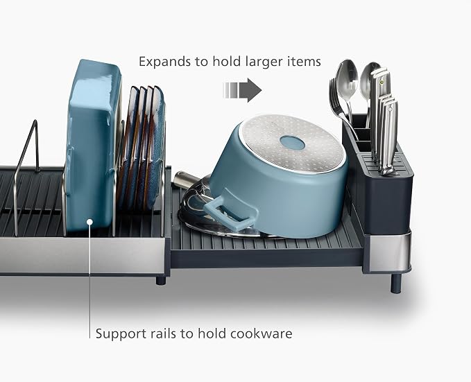 Joseph Joseph Extend Max Steel Expanding Dish Drying Rack, high Capacity for Large Items, Cutlery and Knife Holder, Swivel Draining Spout, Stainless Steel - Image 5
