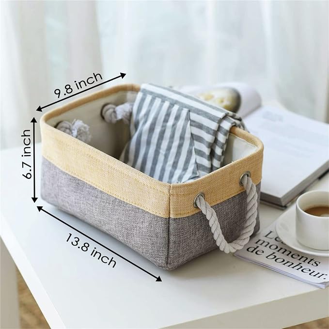 Storage Bins for Organizing,Sturdy Storage Basket, Decorative Foldable Storage Baskets for Shelves Closet Toy (Gold&Grey Medium - 3 Pack 13.8L×9.8W×6.7H inch) - Image 2