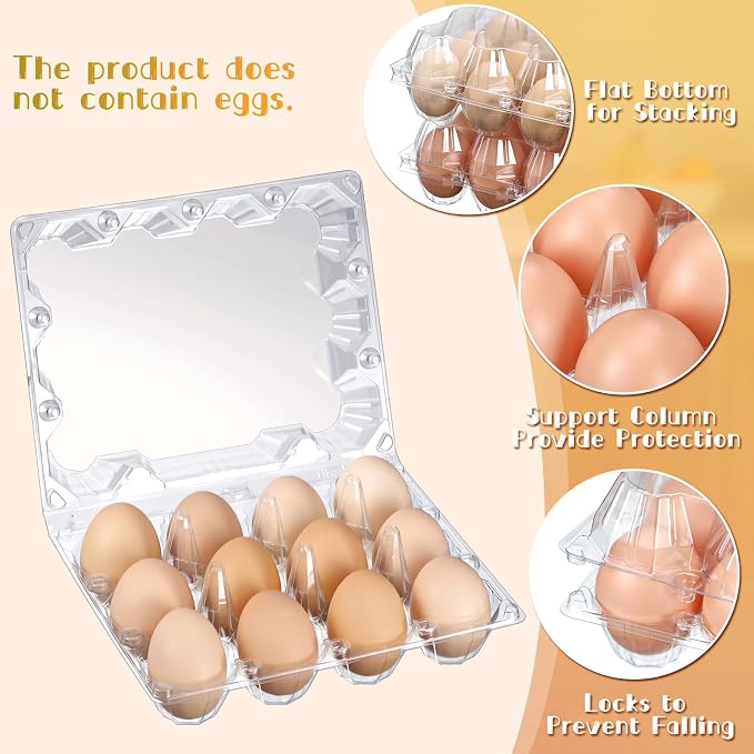 Zubebe 3 x 4 Count 200 Pack Egg Carton Bulk Clear Plastic Empty Egg Containers for Farm Market Refrigerator Storage - Image 5