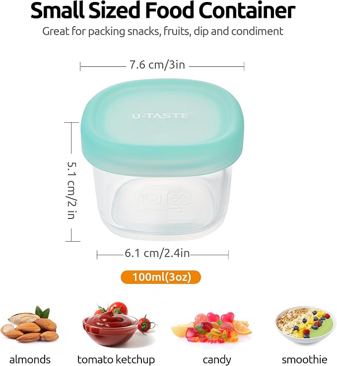 U-Taste Silicone Container with Lids, Small Mini Food Storage, 3oz * 2 | Food Grade Liquid Silicone, Leak-Proof Airtight Lids, Freezer & Microwave Safe, Mini Sauce Tupperware with Clear Measurements - Image 2