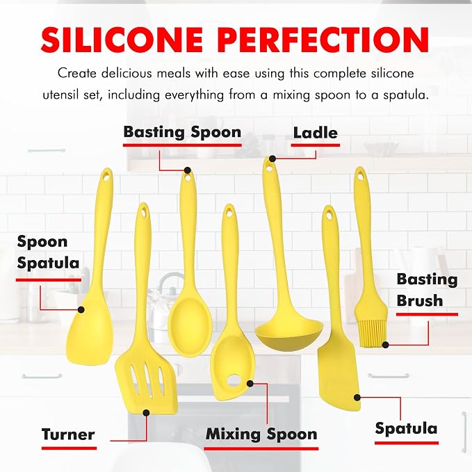 Chef Craft Premium Silicone Kitchen Tool and Utensil Set, 7 Piece, Yellow - Image 4