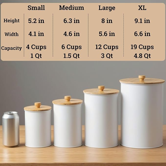 Kitchen Canisters for Countertop Set of 4 w/ Chalkboard Labels & Marker Pen | Airtight Easy Open Bamboo Lids, Dent-Resistant Thick Metal, Customizable Chalkboard Labels, Marker Pen Included, Set of 4 - Image 6