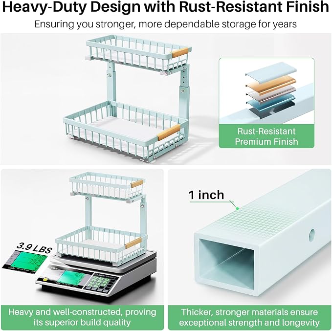 Kitstorack Under Sink Organizer, 2 Tier Under the Sink Storage, Slide out Pull out Cabinet Organizer Shelf, Metal Sliding Drawer for Kitchen Bathroom Pantry Closet Organization Rack, Blue, 2 Pack - Image 7