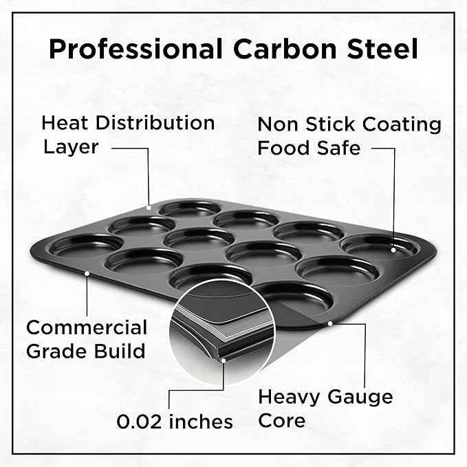 Wrenbury Nonstick Whoopie Pie Pan 12-Cup for Muffin Top - Carbon Steel Shallow Baking Tray for Macarons Cookies Yorkshire Puddings Cornbread & Burger Buns - Image 5