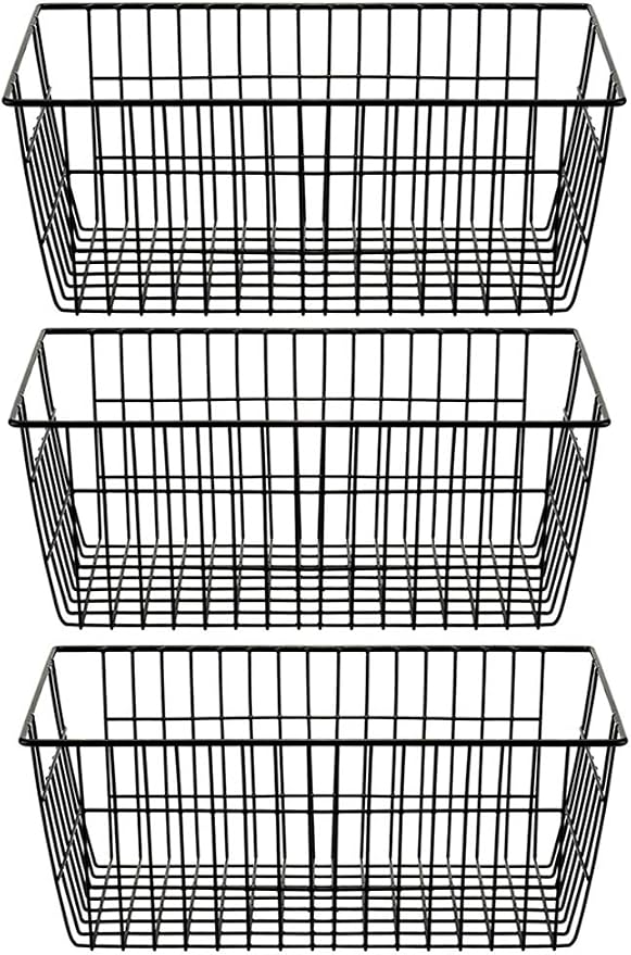 SANNO Freezer Baskets Wire Storage Baskets Closet Baskets Bin Farmhouse Organizer Storage Bins Large Organizer Bins for Home, Office, Bathroom, Pantry Organization Storage -Black Set of 3, 15.7" by SANNO