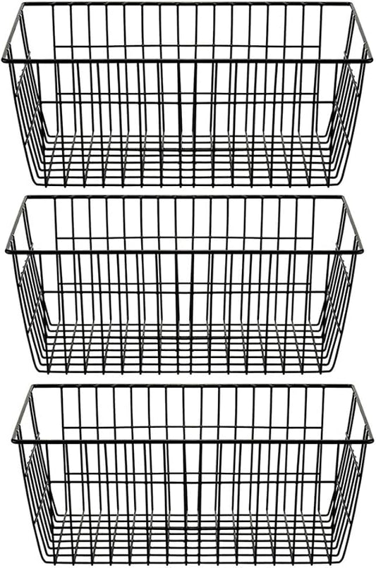 SANNO Freezer Baskets Wire Storage Baskets Closet Baskets Bin Farmhouse Organizer Storage Bins Large Organizer Bins for Home, Office, Bathroom, Pantry Organization Storage -Black Set of 3, 15.7" by SANNO