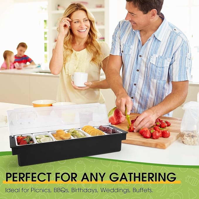 Ice Cooled Condiment Caddy with Lid, 6 Removable Bins | Ice chamber keeps toppings chilled, quick refill & easy cleaning, frosted cover, carry handles, for bars buffets parties - Image 6