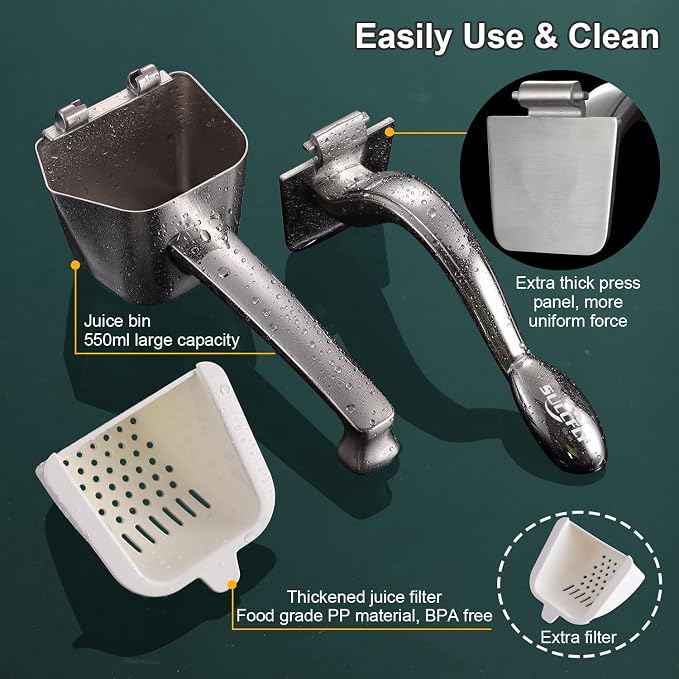 SUCCFLY Lemon Squeezer Stainless Steel, Heavy Duty hand Citrus Fruit Juicer | Ergonomic Curved Handle, Efficient Juicing, Large Capacity, Dishwasher Safe, Manual Juicer for Lime Orange, 5 Year Warranty - Image 6