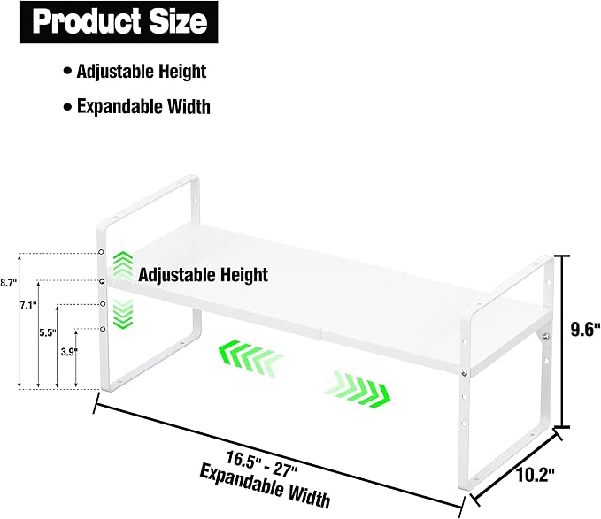 Expandable Kitchen Cabinet Storage Shelf, Stackable Metal Pantry Storage Shelves Organizer, Adjustable Height Counter Spice Rack for Kitchen Cabinet, Countertop, Pantry and Office - Image 3