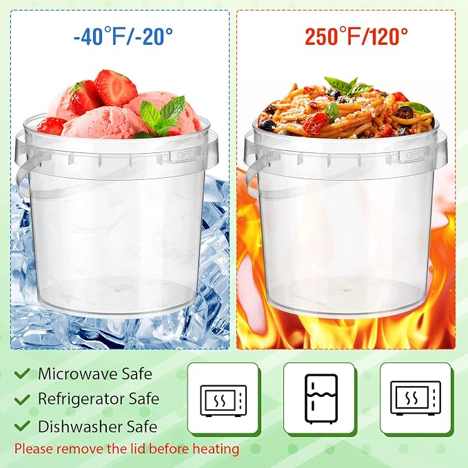 Funnymoom 24 Pack 169 oz/5L Clear Deli Buckets with Lids Plastic Ice Cream Bucket with Handle Safe Food Storage Round Tub Pails Containers Freezer & Microwave for Fruit Snack Take out(5l) - Image 3