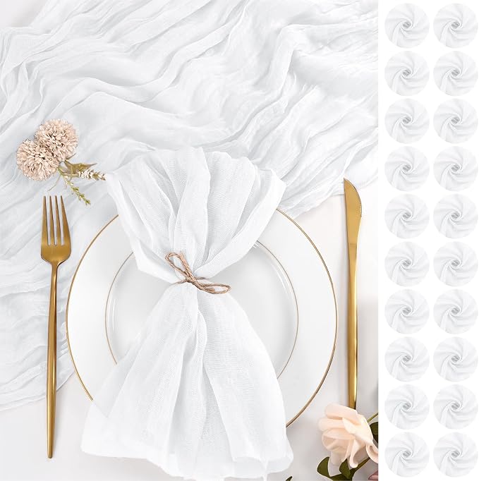 100 Pack White Cloth Napkins 20x20Inch Cheesecloth Napkins | Elegant Cloth Napkins for Table, Washable Rustic Boho Gauze Napkins, for Wedding Party Bridal Baby Shower Dinner Decor by Lumaycens
