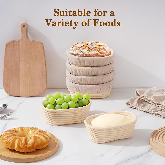 6.5 Inch Banneton Bread Proofing Basket Oval Mini Banneton Basket Set of 6, Small Sourdough Proofing Basket with Liner Rattan Sourdough Baking Supplies for Home Bread Baking - Image 3