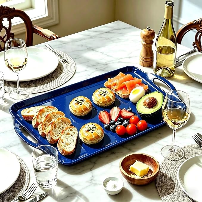 Extra Large Melamine Platters, 19''x11.6'' Serving Tray with Handles for Cookie, Cupcakes, Desserts, Dishwasher Safe, Ottoman Tray Decor, Set of 2, 2 pcs Mats Included (Blue) - Image 5