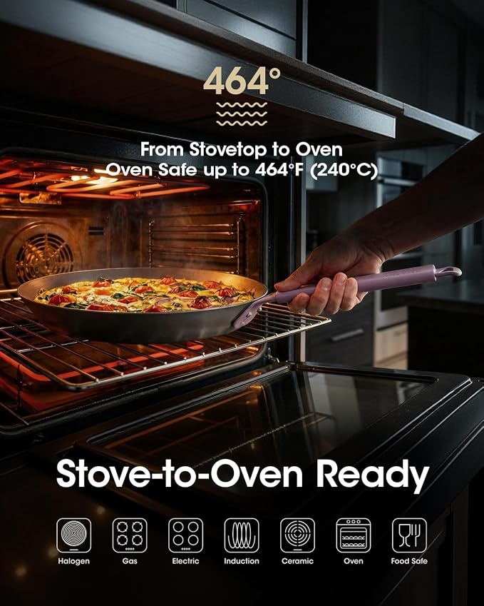 Carbon Steel Skillet 12 Inch, Nitrided Steel Frying Pan, Preseasoned Rust Resistant Large Cooking Pan with Ergonomic Handle & Removable Silicone Grip, Induction & Oven Safe | Natural Patina Development with No Chemical Coating; Spacious Cooking Surface... - Image 4