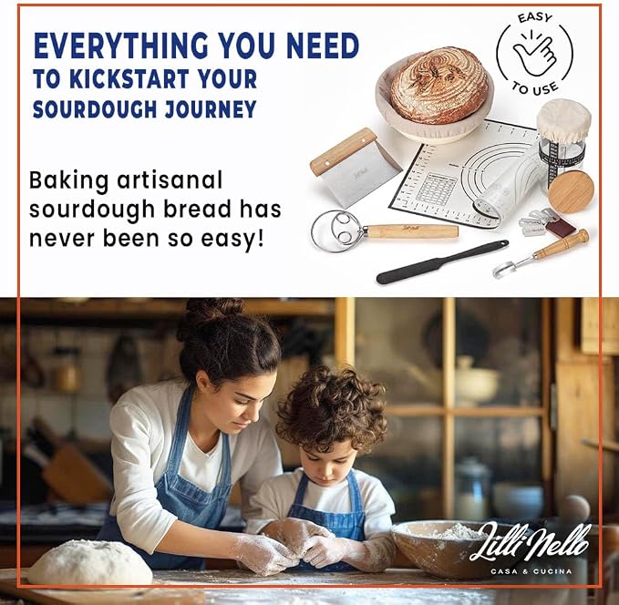 Sourdough Starter Kit all-in-one 18PCS, Premium Sourdough Bread Baking Supplies, Banneton Bread Proofing Basket Round 9in Hand-made, Sourdough Starter Jar 22OZ, Baking Gift Set, Italian Design - Image 2