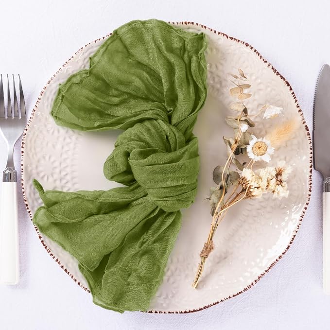 DeZerlor Olive Green Washable Cheesecloth Napkins Set of 20 for Party | Reusable Cloth Napkins Bulk, for Wedding Bridal Baby Shower Dinner Cocktail Birthday Home, 21x21 Inches - Image 3