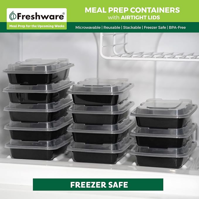 Freshware Meal Prep Containers [50 Pack] 1 Compartment with Lids, Food Storage Containers, Bento Box, BPA Free, Stackable, Microwave/Dishwasher/Freezer Safe (24 oz) - Image 8