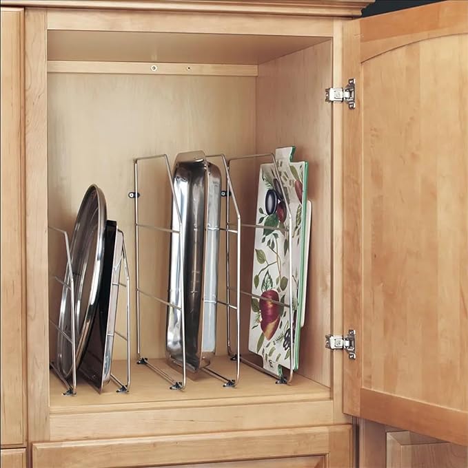 Rev-A-Shelf 12" Bakeware and Tray Divider for Wall/Base Cabinets, Baking & Cookie Sheet Organizer, Min Opening Width of 3", Chrome, 597-12CR-2-1 - Image 7