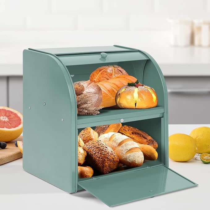 Olebes Bread Box, Metal Bread Box For Kitchen Countertop, Bread Storage Container Holds 2 Loaves Of Bread, High Capacity Breadbox, Bread Holder Suit Farmhouse Kitchen Decor For Counter - Image 4