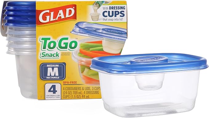 Glad GladWare To-Go Medium Rectangle Snack Containers, 24 Oz, 4 Count, 6-Pk | BPA-free plastic, tight seal, microwave and dishwasher safe, meal prep and lunches - Image 9
